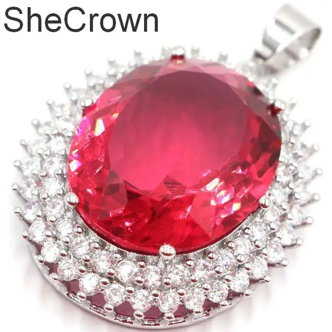 

Special Big Drop Blood Rubies, Tanzanits SheCrown Gift Gold Silver Pendant 61x54mm