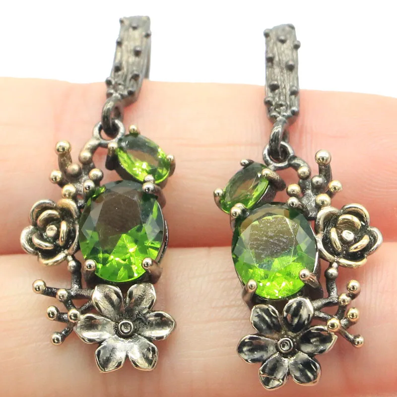 

42x15mm Green Peridot London Blue Topaz Blue Aquamarine Females Black Gold Silver Earrings