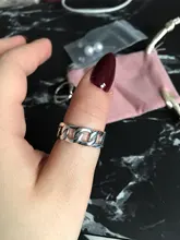 Anillo de Plata de Ley 925 con abertura plateada para mujer, cadena de bloqueo grande, estilo antiguo