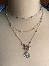 Cadena corta de clavícula de doble capa para mujer, gargantilla de Metal gruesa con cabeza de moneda, estilo Hip Hop, joyería para fiesta