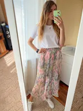 REALEFT-faldas largas plisadas con estampado Floral para mujer, faldas largas de tul, de cintura alta, sueltas, para primavera y verano, 2021