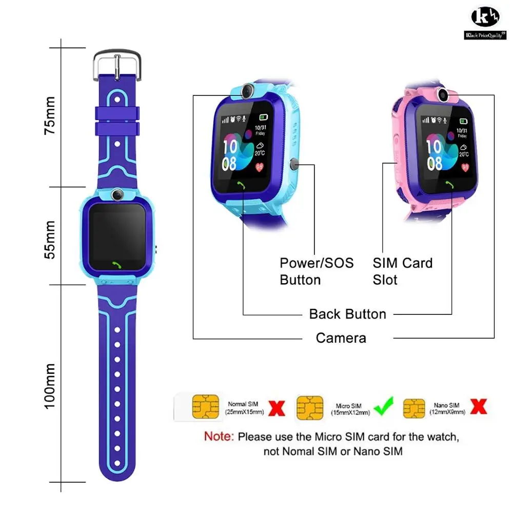 SmartWatch Uhr Junge Mädchen mit SOS funktion GPS Tracking £ Camara Anruf IOS Android Wasserdichte IP67 Geschenk