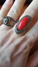 Kinel-anillo rojo de boda étnico para mujer, sortija tibetano Retro de plata, mosaico de cristal negro, joyería Vintage 2020