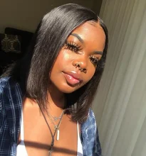 Pelucas de cabello humano brasileño Remy para mujeres negras, 4x4 transparente con cierre de encaje Bob, peluca recta de encaje 4x4, 150 de densidad