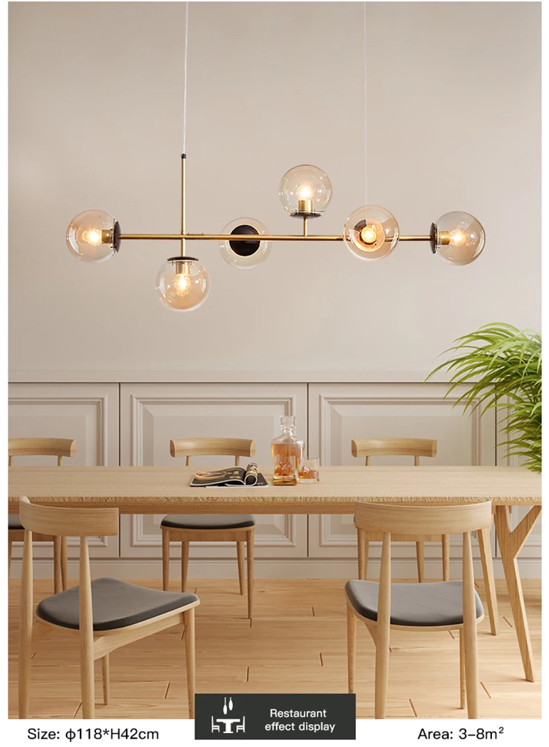 dining chandelier Nordic Pendant Lights For Kitchen Island Dining Room Table Glass Ball Home Decor Black Gold Modern Chandeliers Lighting Fixtures long chandelier