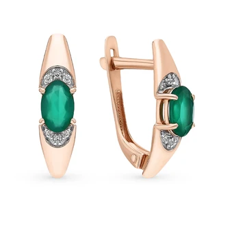 

Gold earrings with cubic zirconia and agate sunlight sample 585