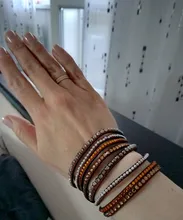 Pulsera de cuero con diamantes de imitación para mujer, brazalete de cristal, varias capas, joyería, novedad de 2016