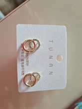 Drop-Earrings Jewelry Gifts Rhinestone Pendientes Metal Double-Circle Small Gold-Color