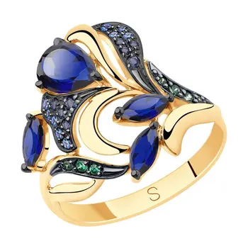 

Sokolov ring in gold with blue corundum (Sint.) and cubic zirconia, fashion jewelry, 585, women's male