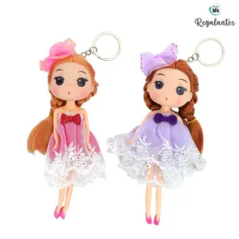 

Gifts, lot of 24 colored dolls keychains with dresses, original keychains, toy doll, guest Details