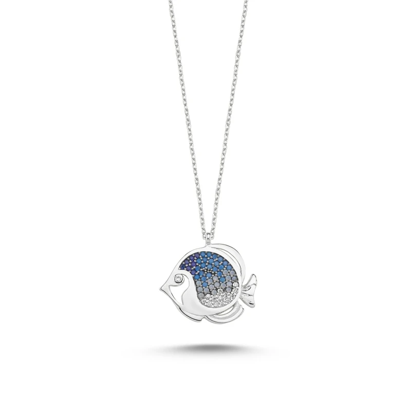 

Silver 925 Sterling Nano Gemstone Blue Grayscale Fish Necklace