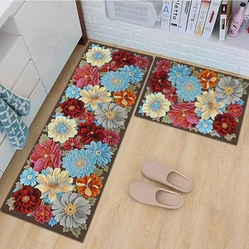 

Water absorbed anti-slip Kitchen Mats Floor Rugs flower printed home decor carpets