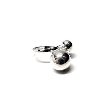 

Silver Ring 925 Sterling m open smooth two balls uneven [AC0235]