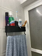 Black Bathroom Shelves Rack Towel-Bar Wall-Shelf Shower-Storage Kitchen Aluminum Space