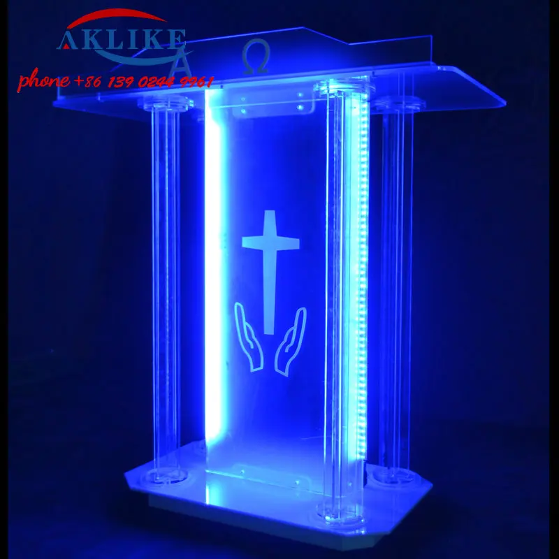 AKLIKE Modern Podium Lectern Acrylic Church Pulpit With Led Christian Pulpit Wedding Event Dais