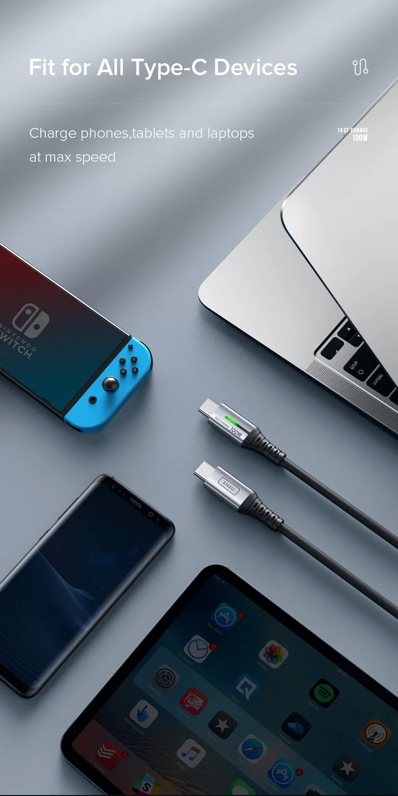 INIU 100W USB C to USB Type C Cable PD