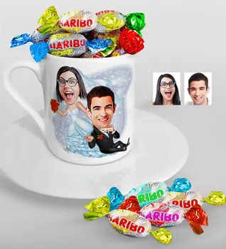

Personalized Maried Caricature Of Turkish Coffee cup And Haribo Candy Gift Seti-2