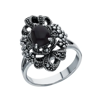

Silver ring with marcasites and Onyx sunlight sample 925