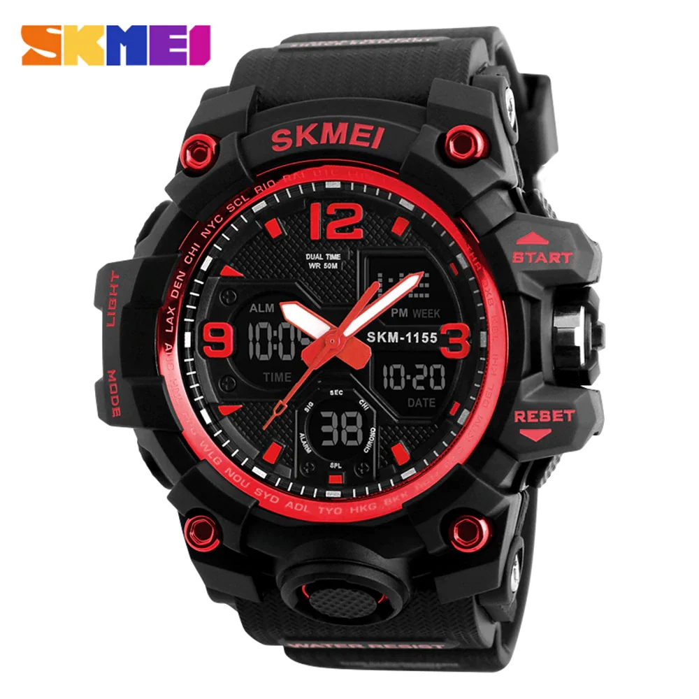Red SKMEI 1155B кварцевые мужские часы цифровые электронные мужские часы модные повседневные спортивные мужские наручные часы водонепроницаемые - Цвет: Red