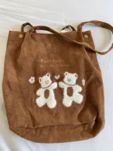 Bolso de hombro de PANA con bordado de ositos de la suerte para mujer, bolsa de lona a rayas, de tela ecológica, bolsas de compras bonitas y suaves
