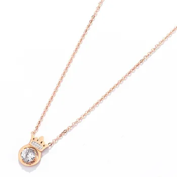 

jinwateryu Simple crown set with white stone titanium steel color gold necklace classic aristocratic temperament pendant