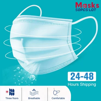 

100/50pcs Quality Fast Mask Protective 3 Layer Non Woven Face Mask Safety Mouth Masks Dust proof In Stock Dust Mask Disposable