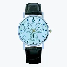 Reloj de cuarzo con seis agujas para hombre, correa de vidrio azul