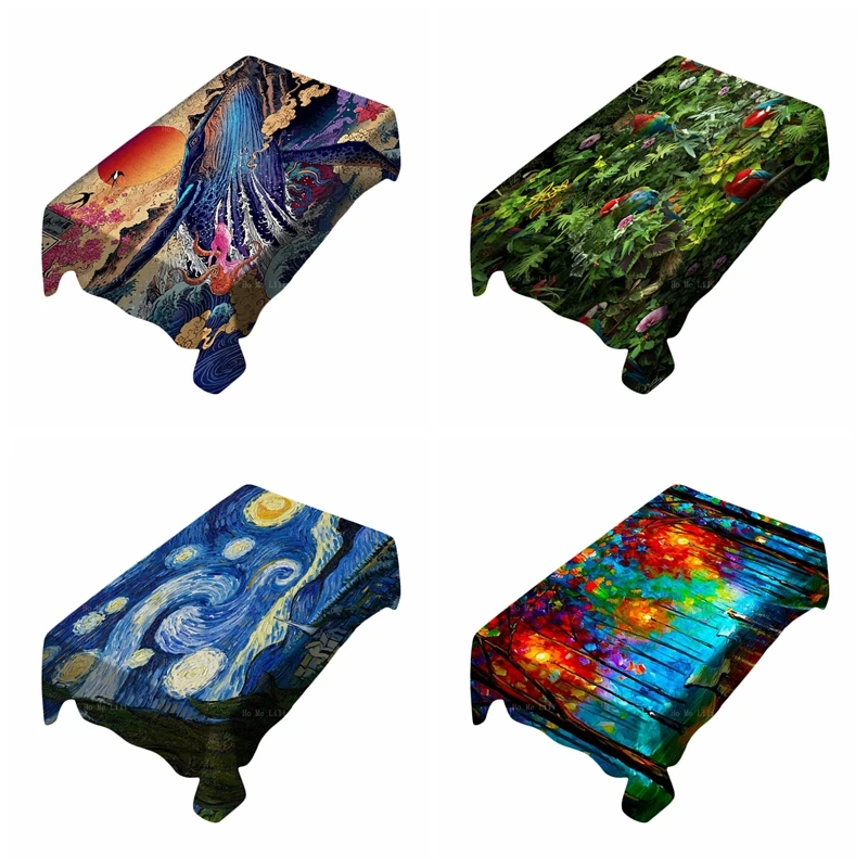 

Scarlet Macaw Japanese Waves Starry Sky Misty Mood Night Natural Painting Colourful And Romantic Tablecloth By Ho Me Lili