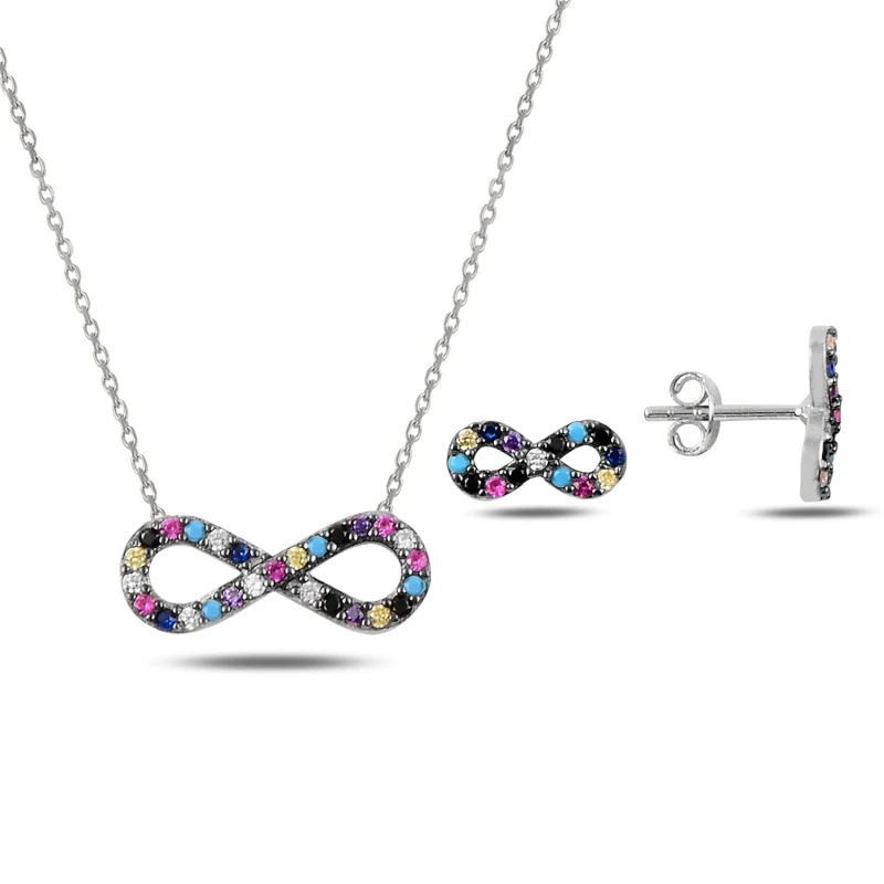 

Silver 925 Sterling Mixed Color Zircon Cubic Zirconia Infinity Set