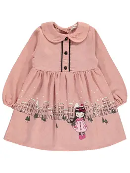

New Season Trend Woven Set Gabardine Long Sleeve Shirt Collar Printed Civil to Girls Dress for Girls Ages