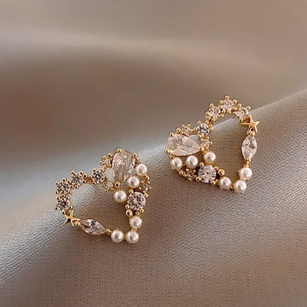 Korean Trendy Rhinestone Flowers Drop Earrings For Women Crystal Flower Moon Earring Elegant Female Temperament Jewelry