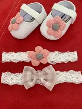 FOCUSNORM-zapatos de cuna para bebés recién nacidos, gancho con forma de flor de algodón, corcho suave, 6 colores + diadema