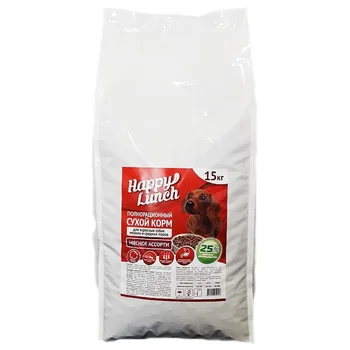

Dry food for dogs of medium and small breeds happy lunch meat assorted 15 kg