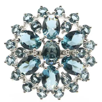 

22x22mm New Arrival Gorgeous Created London Blue Topaz Gift For Sister Silver Rings