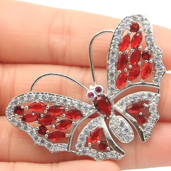 

53x35mm Beautiful Butterfly Shape Created Red Blood Ruby Garnet Gift For Sister Wedding Silver Pendant