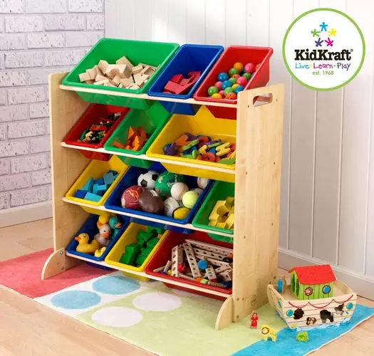 KIDKRAFT Шкаф для хранения игрушек 12 контейнеров стеллаж с отсеками детская мебель книжный шкаф полка для книг