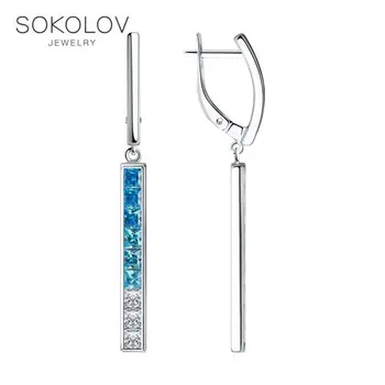 

Sokolov drop earrings with stones in silver with cubic zirconia, fashion jewelry, 925, women's/men's, male/female, long earrings, women's male