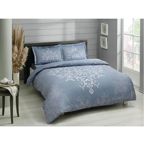 Tac Pamuk атласное двойное постельное белье-Anissa Blue 200x220 см | Комплект пододеяльника