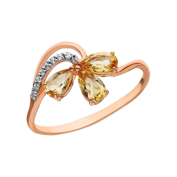 

Gold ring with cubic zirconia and citrine sunlight sample 585 test