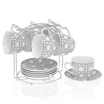 

Piece Coffee Cup Set Metal Porcelain (6 Pieces)