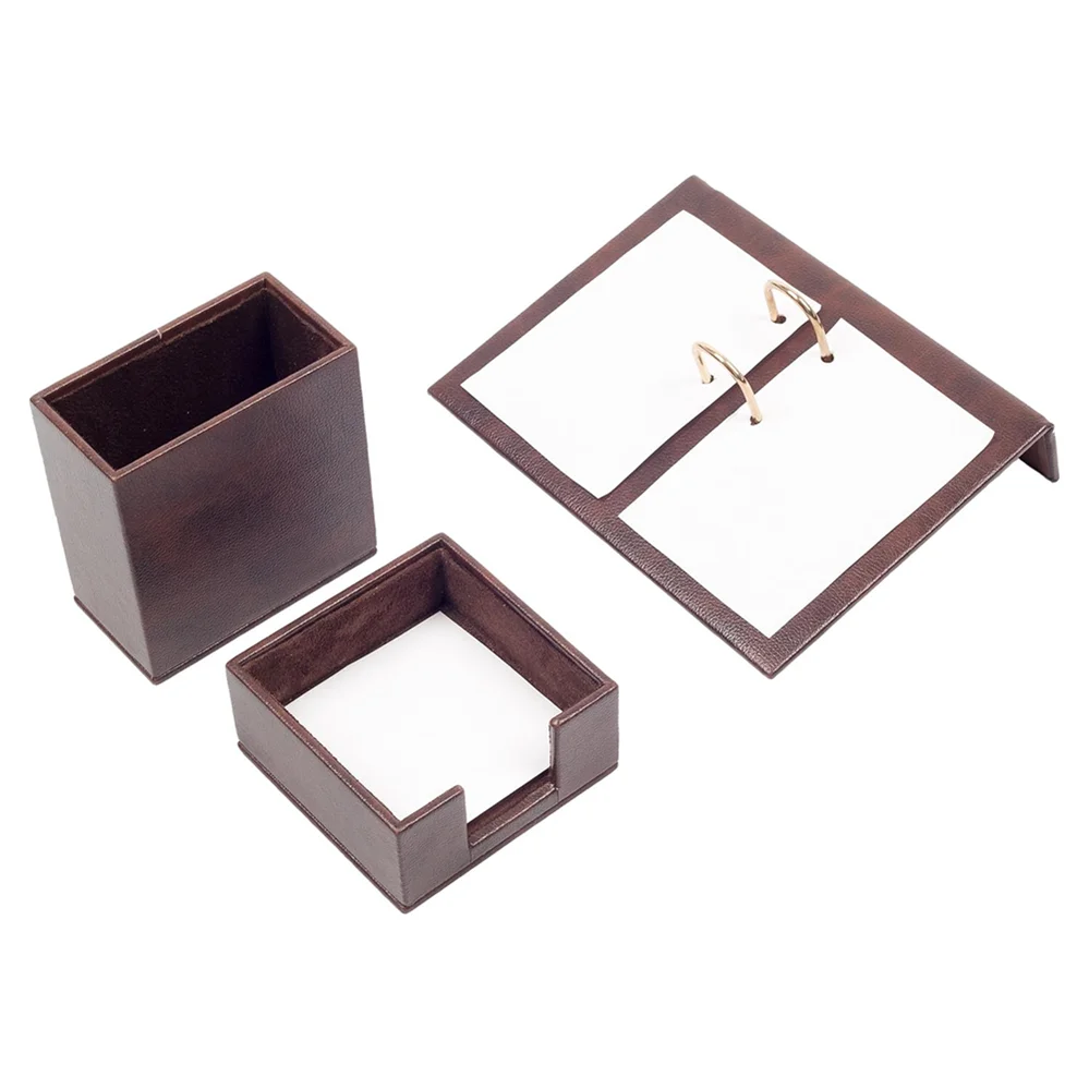 Brown Трехместный Рабочий стол Set / Pen Box, календарь держатель, держатель для бумаги Примечания - Цвет: Brown
