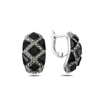 

KUTAYDAN Marcasite & Natural Stone Earrings 925 Sterling Silver