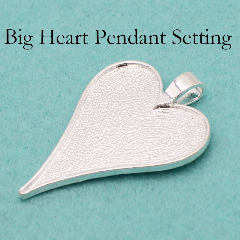 

50 pcs - Big Heart Pendant Settings, Silver Heart Cameo Setting Bezel, Big Heart Setting for Resin or Epoxy, Heart Resin Frame