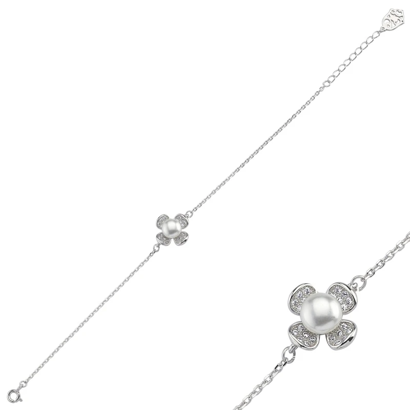 

Silver 925 Sterling Zircon & Pearl Cubic Zirconia Bracelet
