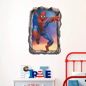 

Superhero Spider man Wall Stickers Full Body Classic Break Into Hole Adesivi Wallpapers Mural Living Room Decoration Apartment