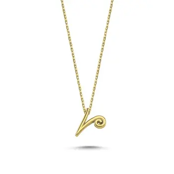 

Angemiel 925 Silver-V-Letter Ghost Pendant-Gold Plated