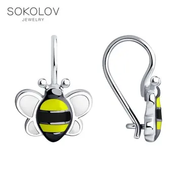

Drop Earrings with stones Sokolov from silver with enamel, fashion jewelry, 925, women's/men's, male/female, long earrings
