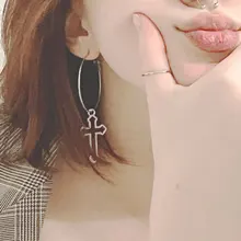 Cruz hueca-pendientes colgantes de Metal, joyería, Pendientes de gota geométricos, Harajuku, AXYD