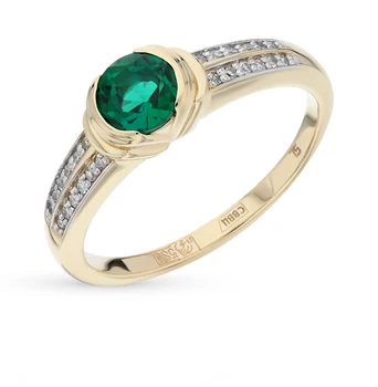 

Gold ring with emerald and diamonds sunlight sample 585