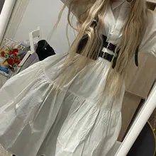 Dresses Casual Spring-Shirt Pleated Irregular Colorfaith High-Waist Fashionable Women